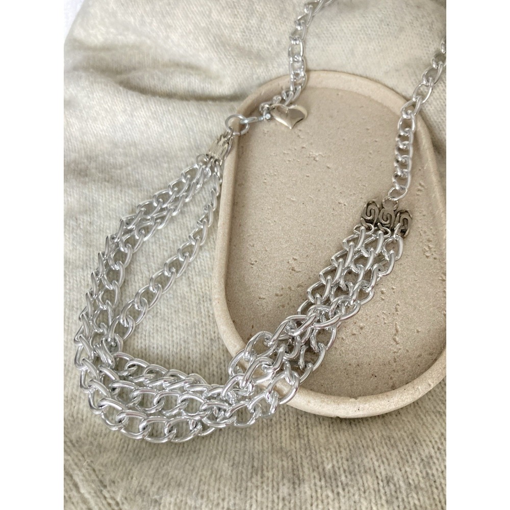 Silver Tone Multi Strand Chain Belt Draped Chunky Link‎ Y2K Style Heart Charm